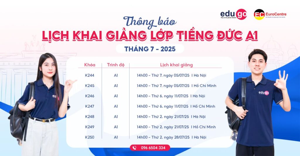 EuroCentre thông báo lịch khai giảng các lớp tiếng Đức trình độ A1 tháng 07/2025